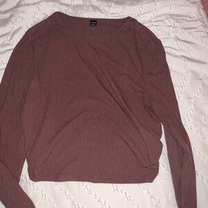 SHEIN Brown Ribbed Long Sleeve Top
